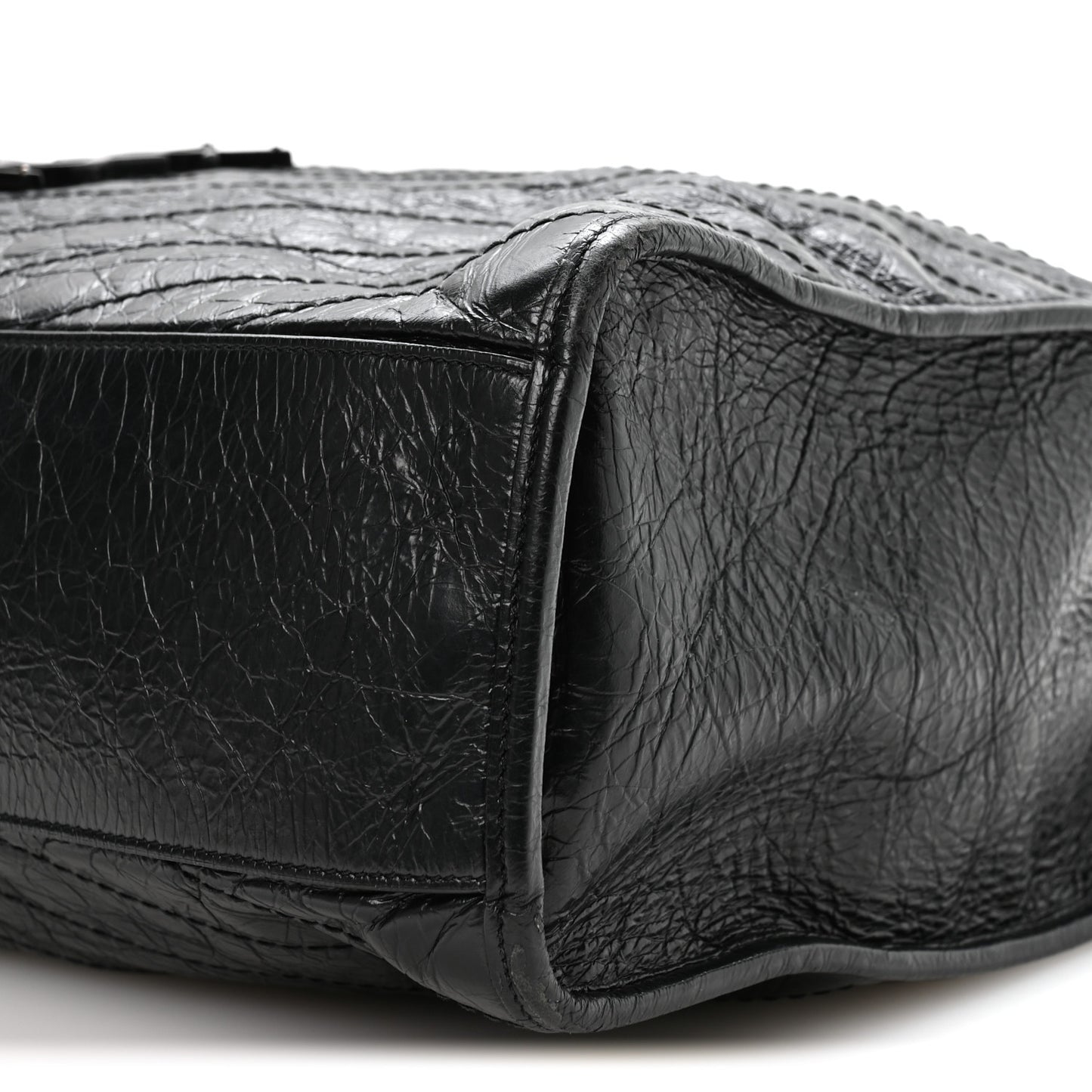 Crinkled Calfskin Matelasse Monogram Large Niki Shopper Tote Black