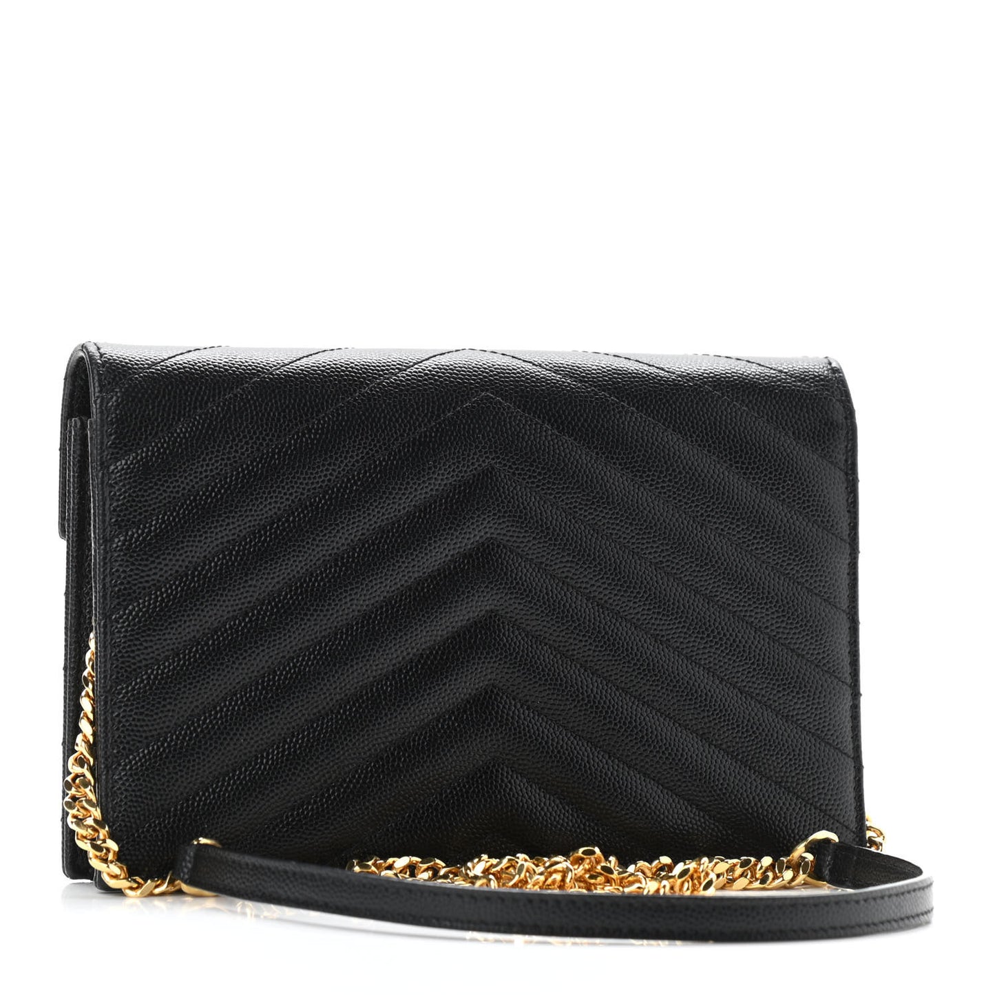 Grain De Poudre Matelasse Chevron Monogram Envelope Chain Wallet Black
