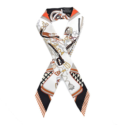 Hermes Silk Bouquets Selliers Twilly White Black Caramel 1 of 3