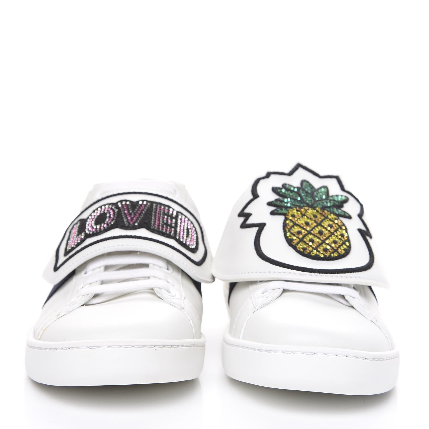 Gucci Calfskin Ayers Crystal Web Womens New Ace Pineapple Sneakers 37 White 2 of 9