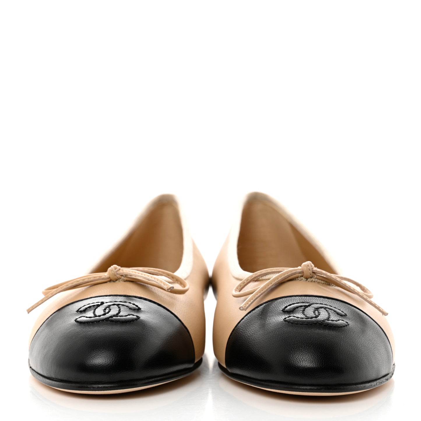 Lambskin Cap Toe Ballerina Flats 38.5 Beige Black