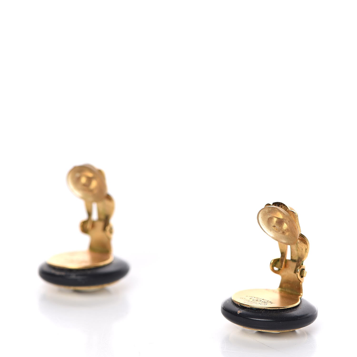 Chanel Enamel CC Clip On Earrings Ivory Gold Black 3 of 5