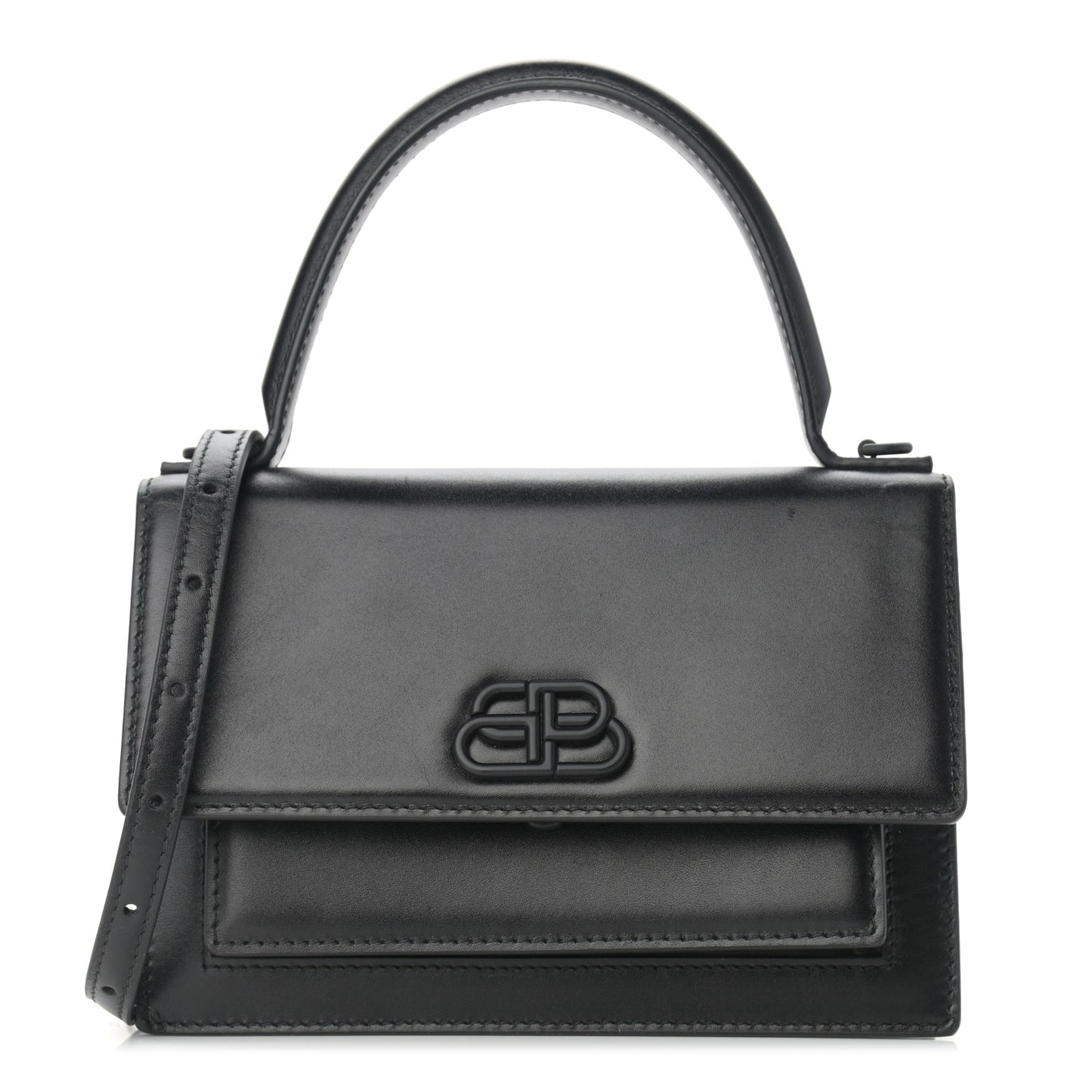 Box Calfskin Monochrome XS Sharp Top Handle Bag Black