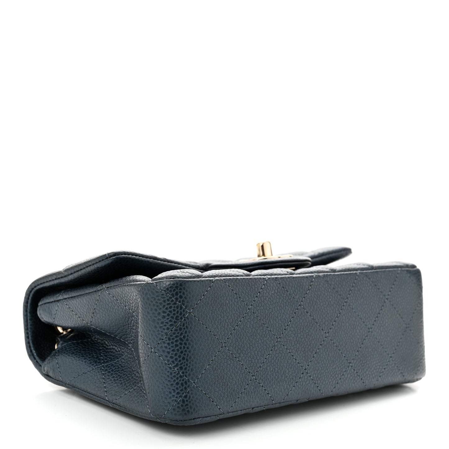 Iridescent  Caviar Quilted Mini Rectangular Flap  Dark Blue