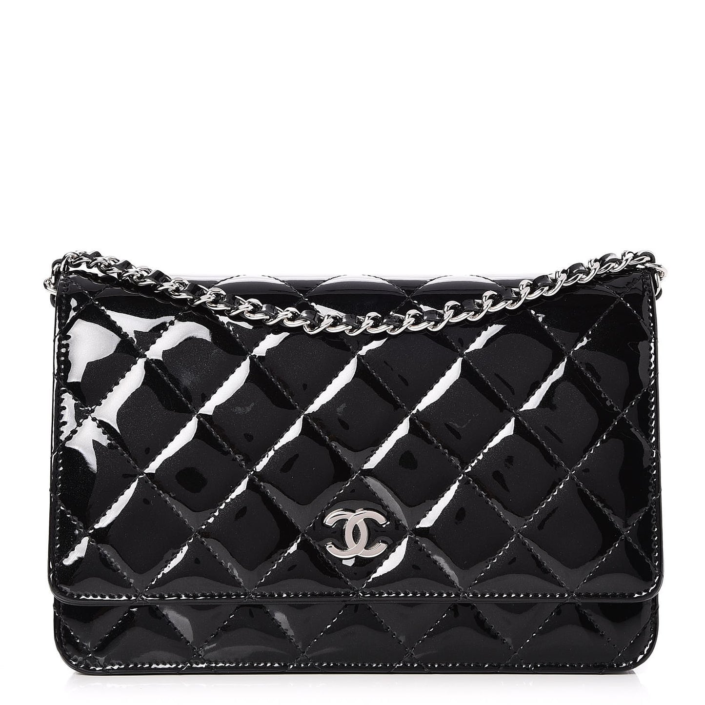 Patent Quilted Wallet On Chain WOC Black