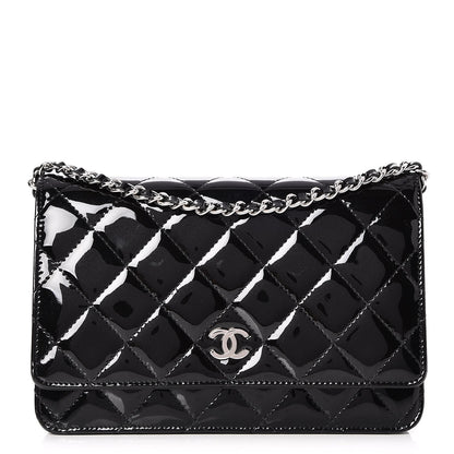 Chanel Patent Quilted Wallet On Chain WOC Black 1 of 9