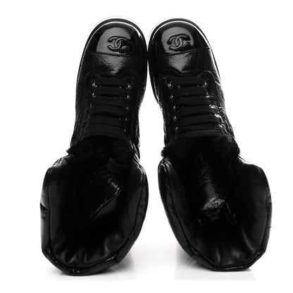 Chanel Crumpled Patent Lambskin Calfskin Quilted Lace Up Combat Boots 40.5 Black 2 of 9