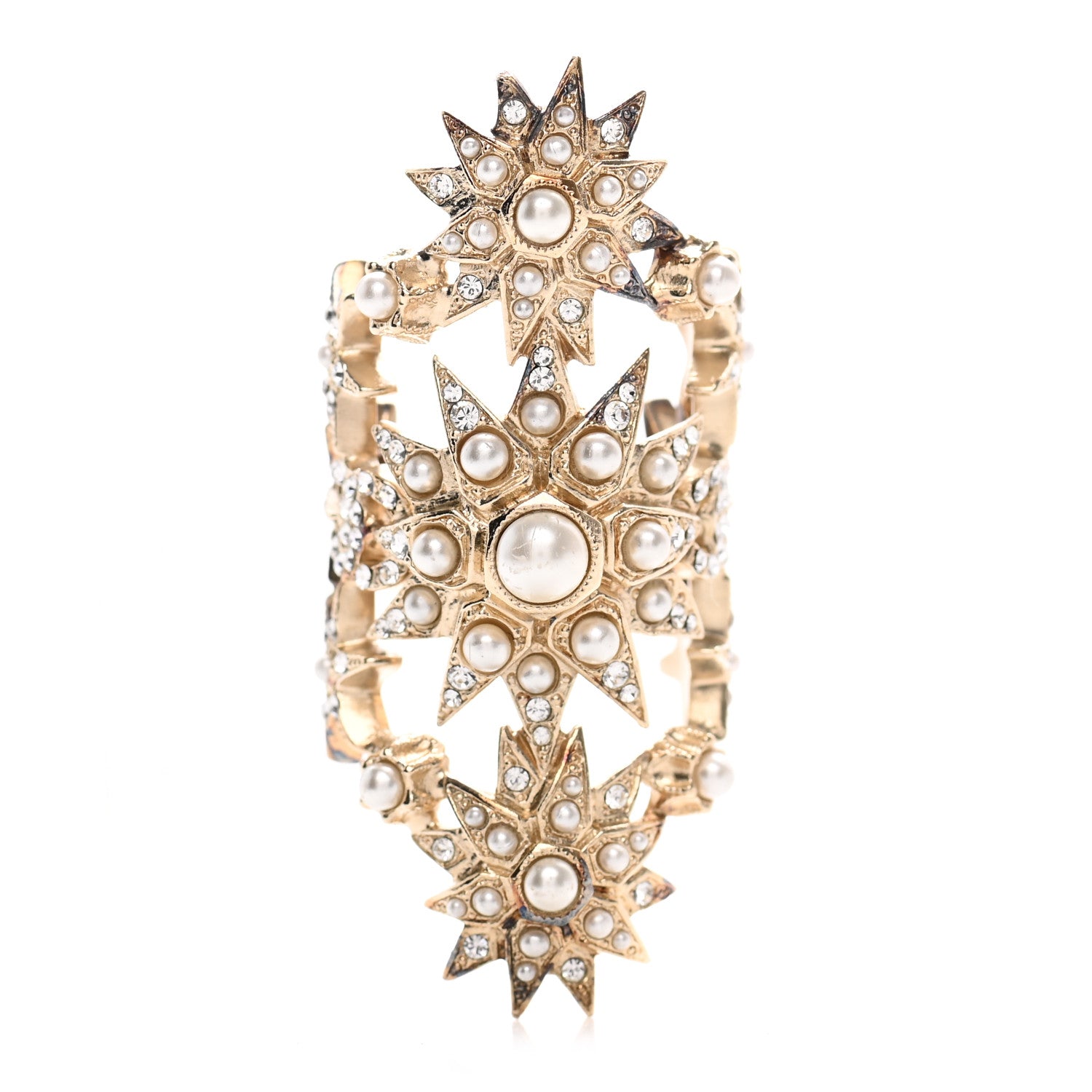 Chanel Crystal Pearl CC Cluster Ring 54 7 Gold 1 of 6