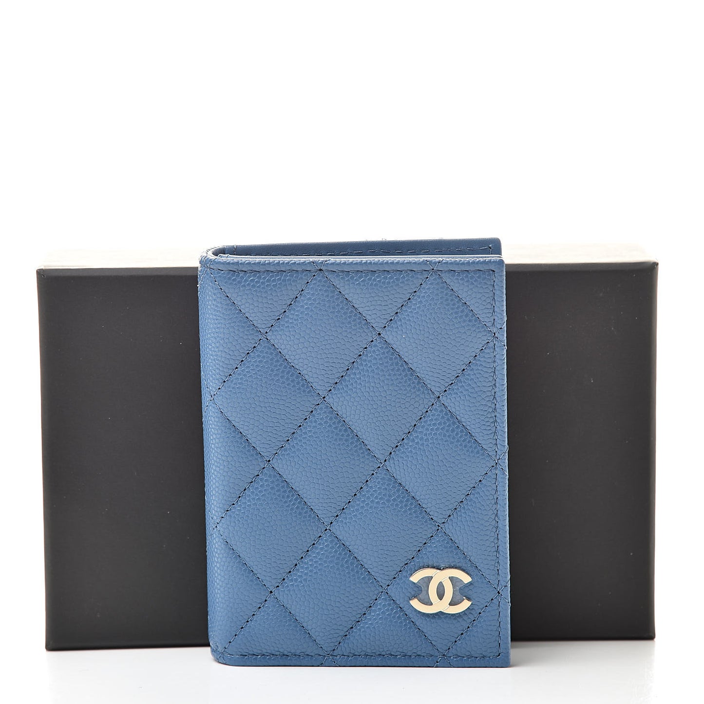Caviar Quilted Card Holder Wallet Blue
