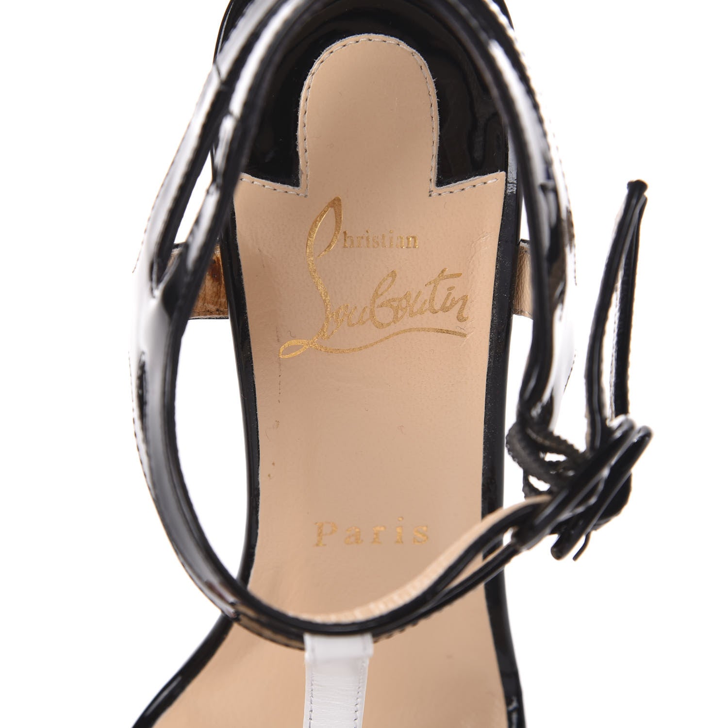 Christian Louboutin Patent Calf Glitter Double Tutti T-Strap Sandals 36.5 Black White 5 of 7