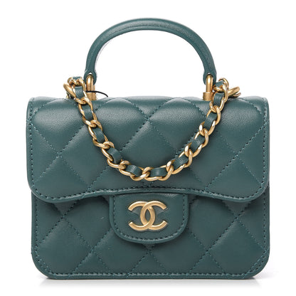 Chanel Lambskin Quilted Top Handle Flap Coin Purse With Chain Green 1 of 11