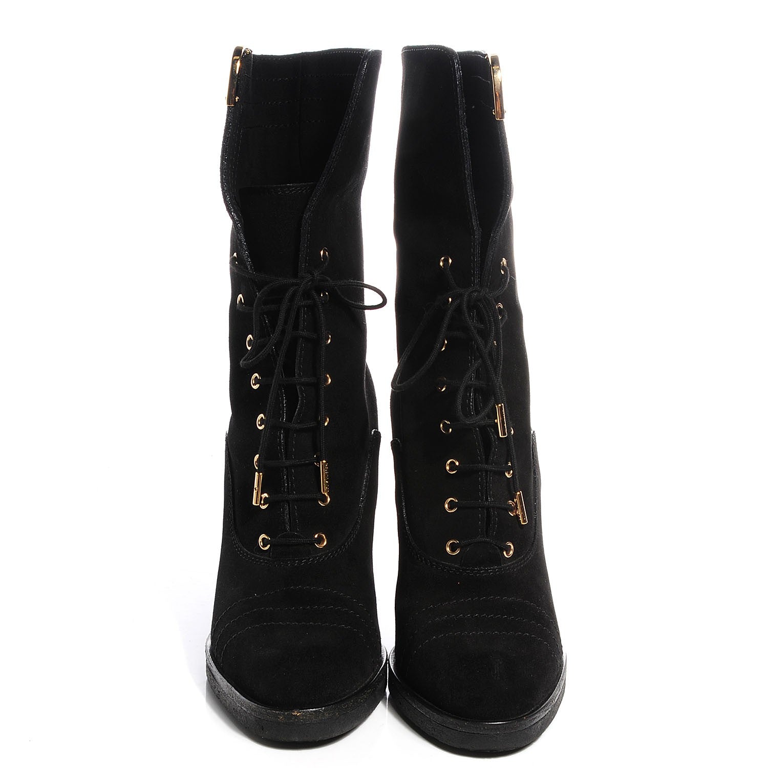 Louis Vuitton Suede Lace Up Ankle Boots 37.5 Black 2 of 8
