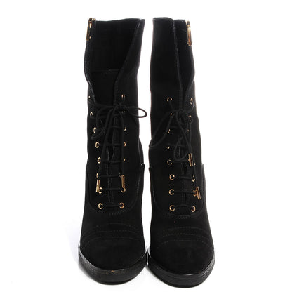 Louis Vuitton Suede Lace Up Ankle Boots 37.5 Black 2 of 8