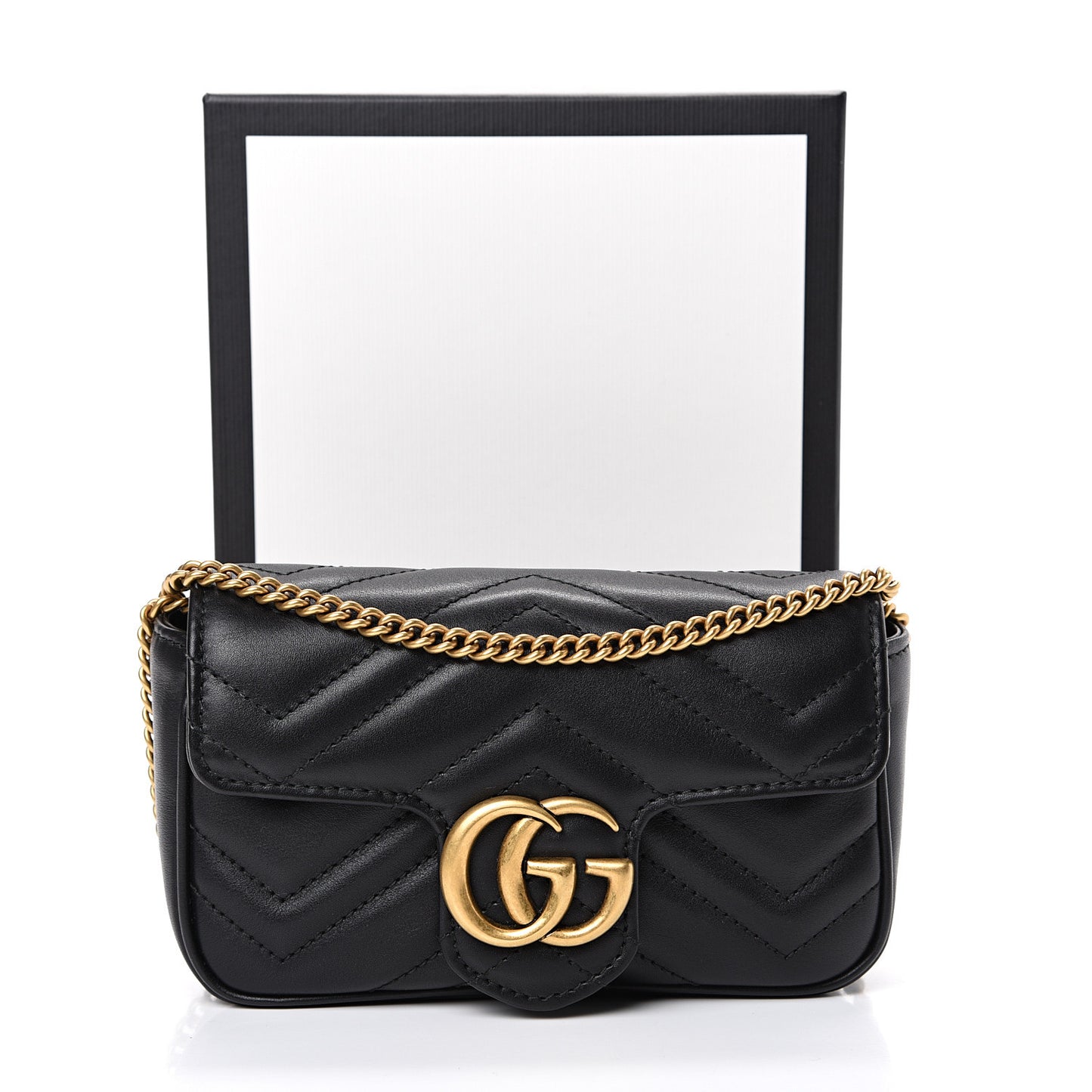 Calfskin Matelasse Super Mini GG Marmont Shoulder Bag Black