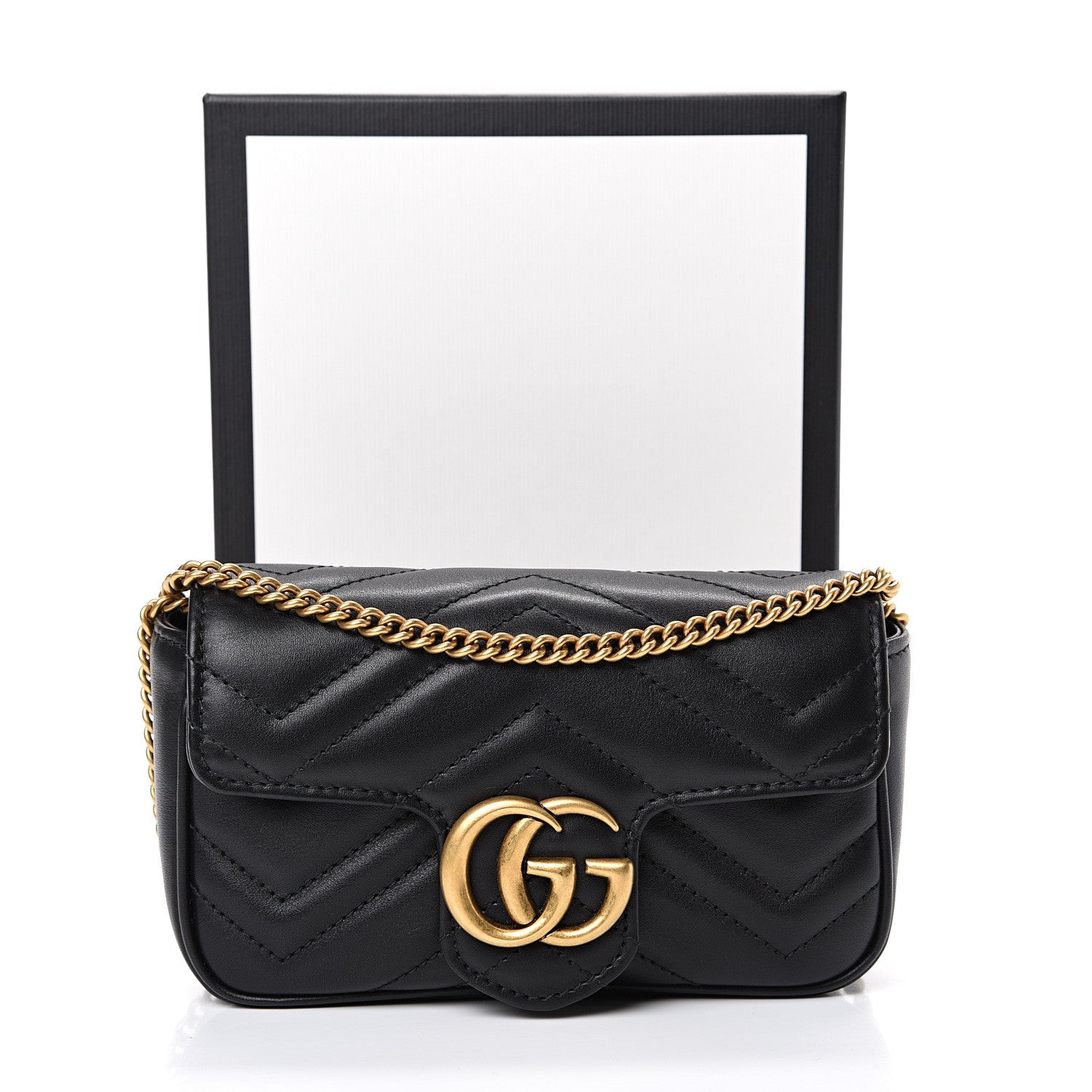Gucci Calfskin Matelasse Super Mini GG Marmont Shoulder Bag Black 11 of 11