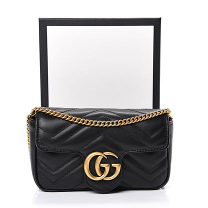 Gucci Calfskin Matelasse Super Mini GG Marmont Shoulder Bag Black 11 of 11