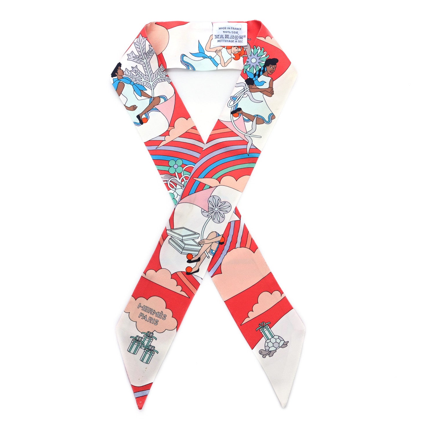 Hermes Silk Carres Volants Twilly Grenadine White Bleu 1 of 4