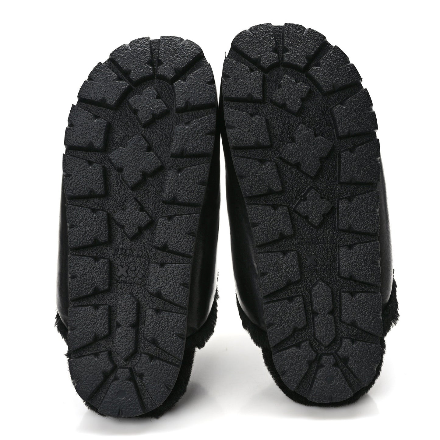 Nappa Shearling Soft Padded Metal Triangle Logo Lug Sole 20mm Mules 37 Black
