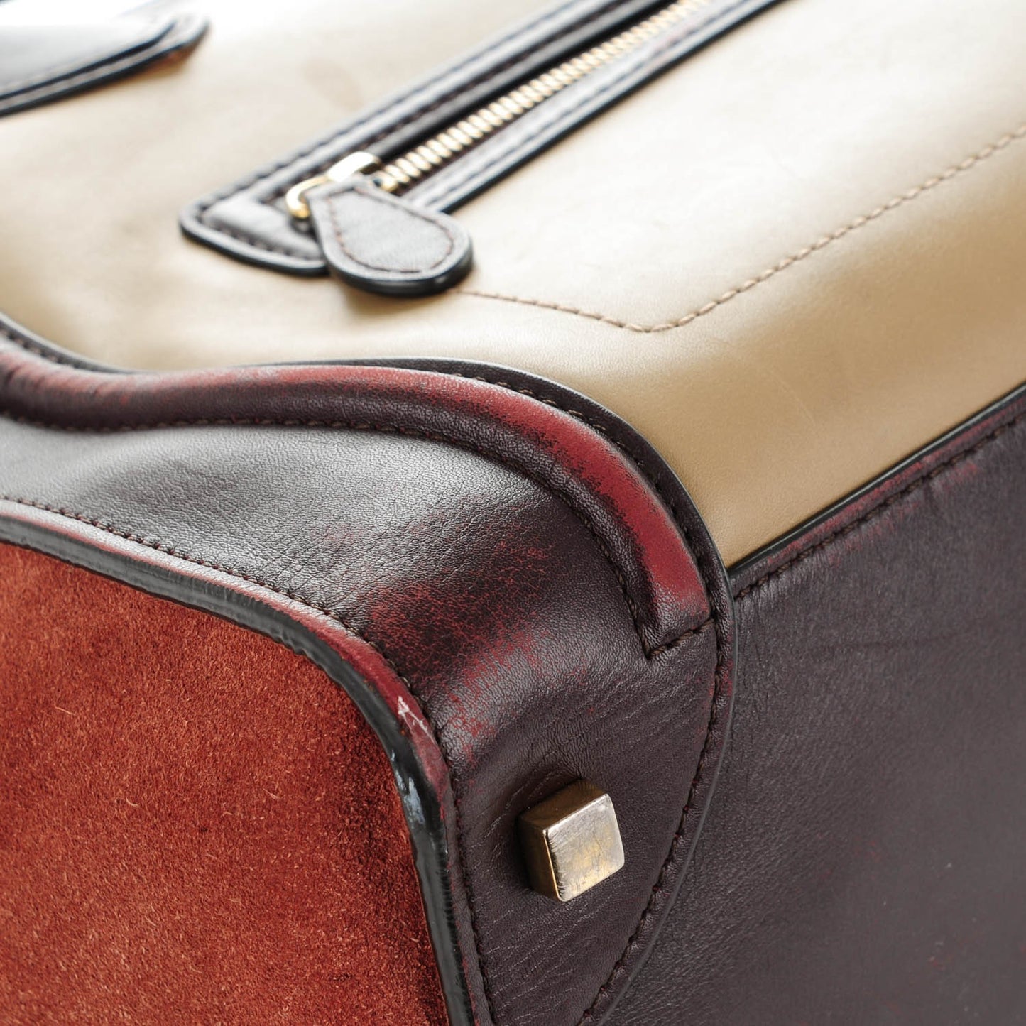 Smooth Calfskin Suede Mini Tri-Color Luggage Beige