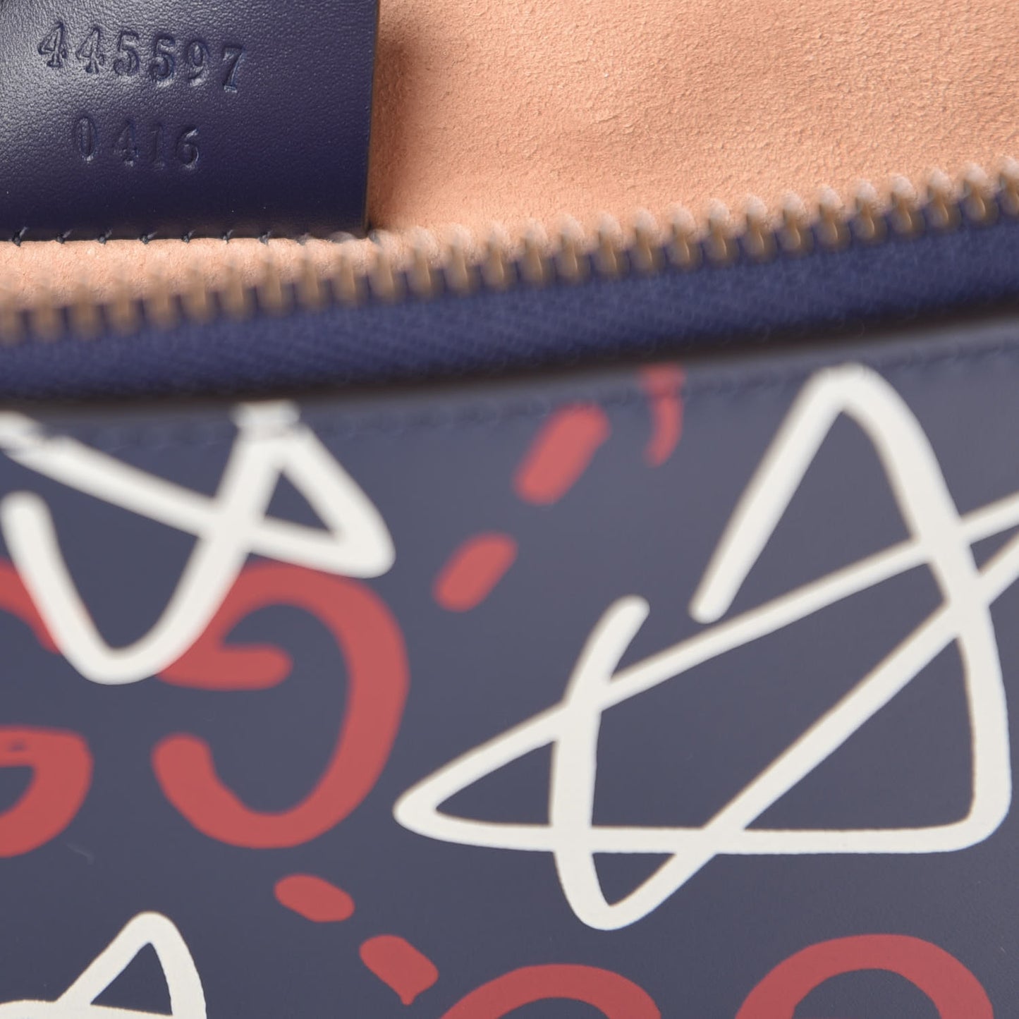 Calfskin GucciGhost Print Pouch Blue Agata Hibiscus Red