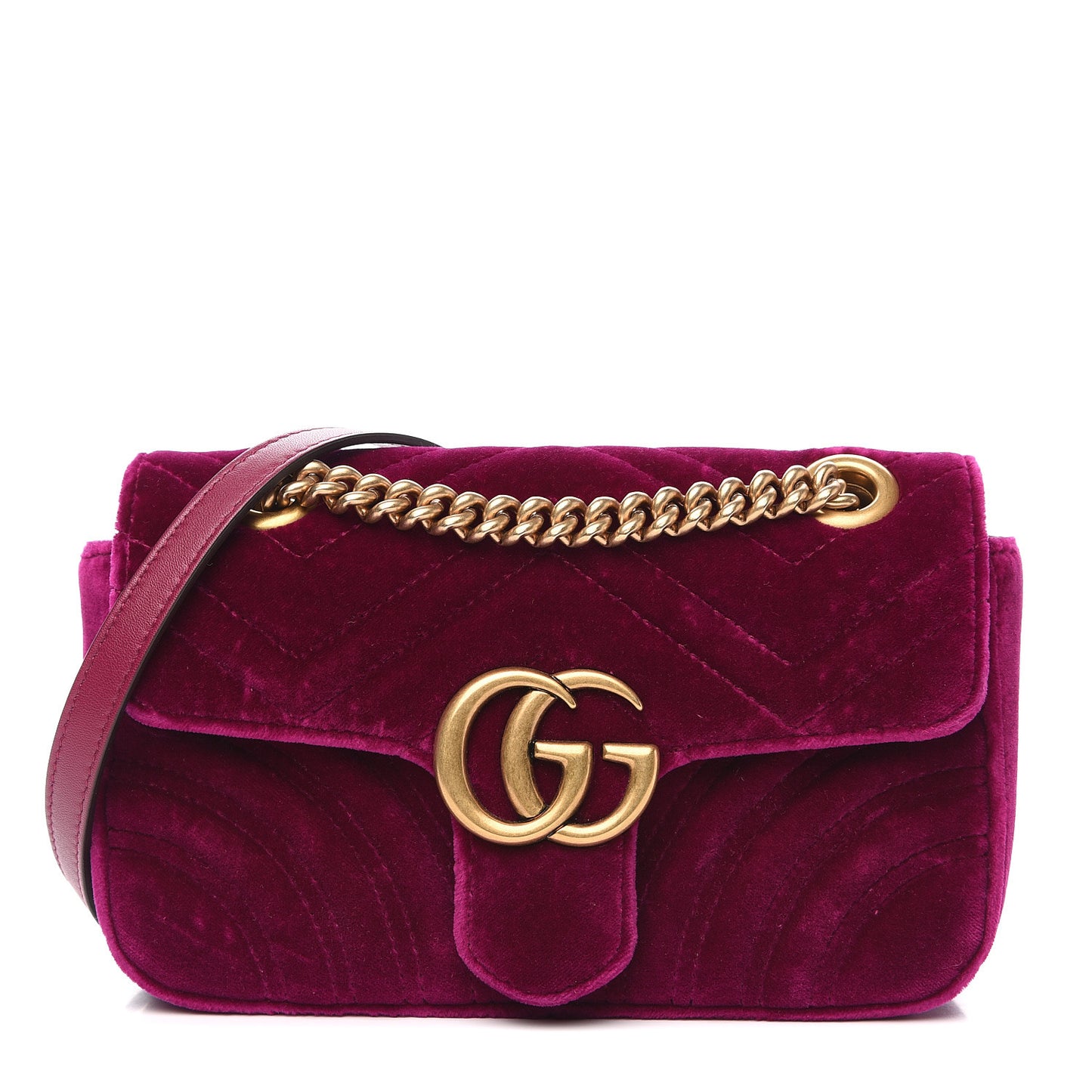 Velvet Matelasse Mini GG Marmont Shoulder Bag Fuchsia Violet Cyclamen
