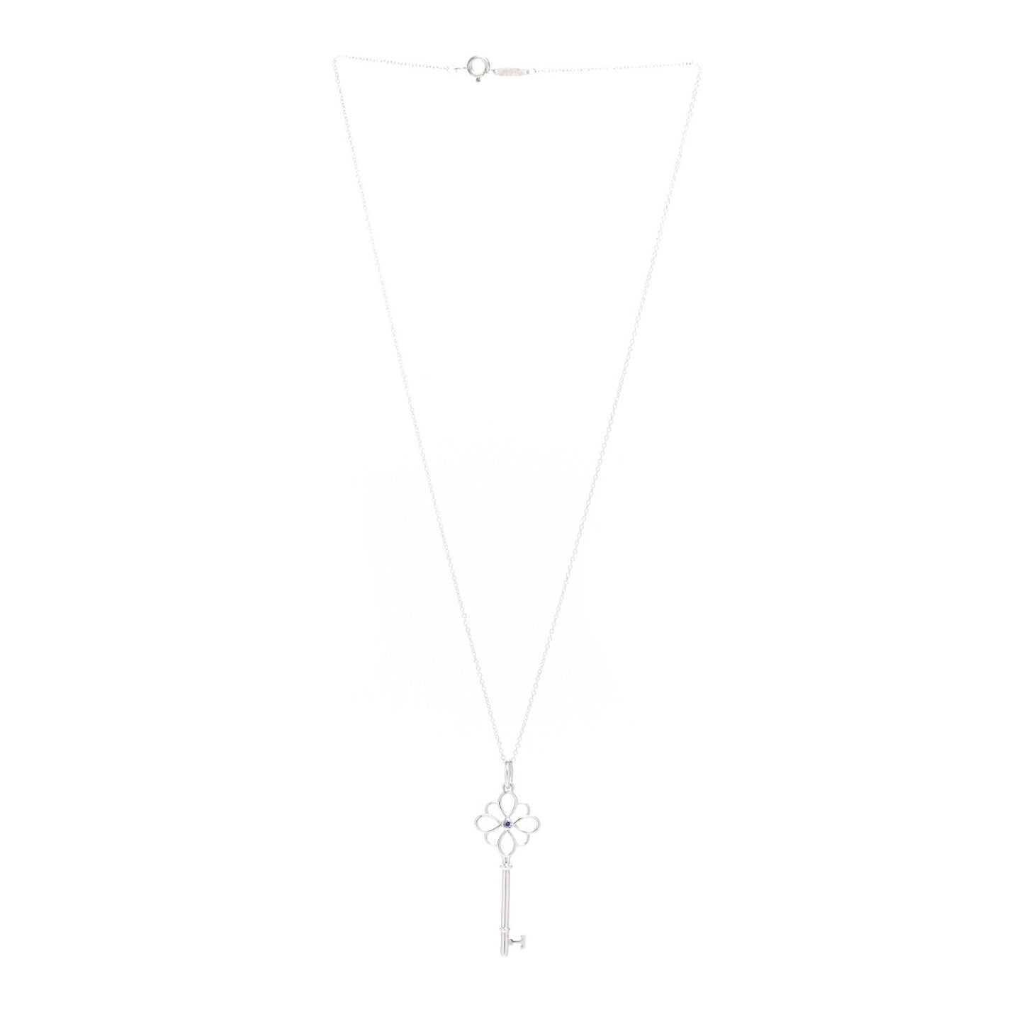 Sterling Silver Sapphire Knot Key Pendant Necklace