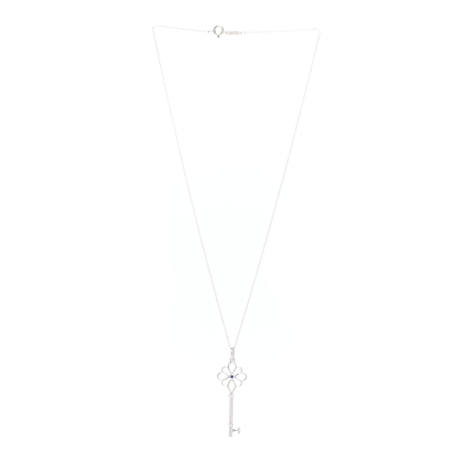 Tiffany Sterling Silver Sapphire Knot Key Pendant Necklace 3 of 4
