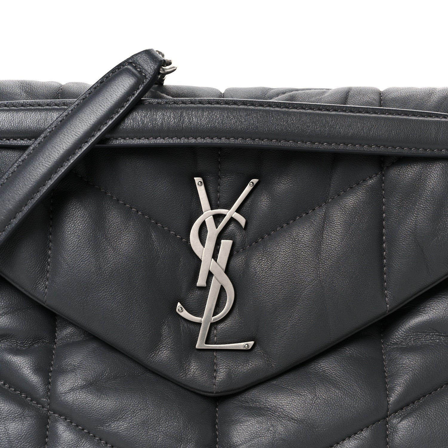 Saint Laurent Lambskin Quilted Small Loulou Puffer Monogram Chain Satchel Storm 9 of 11