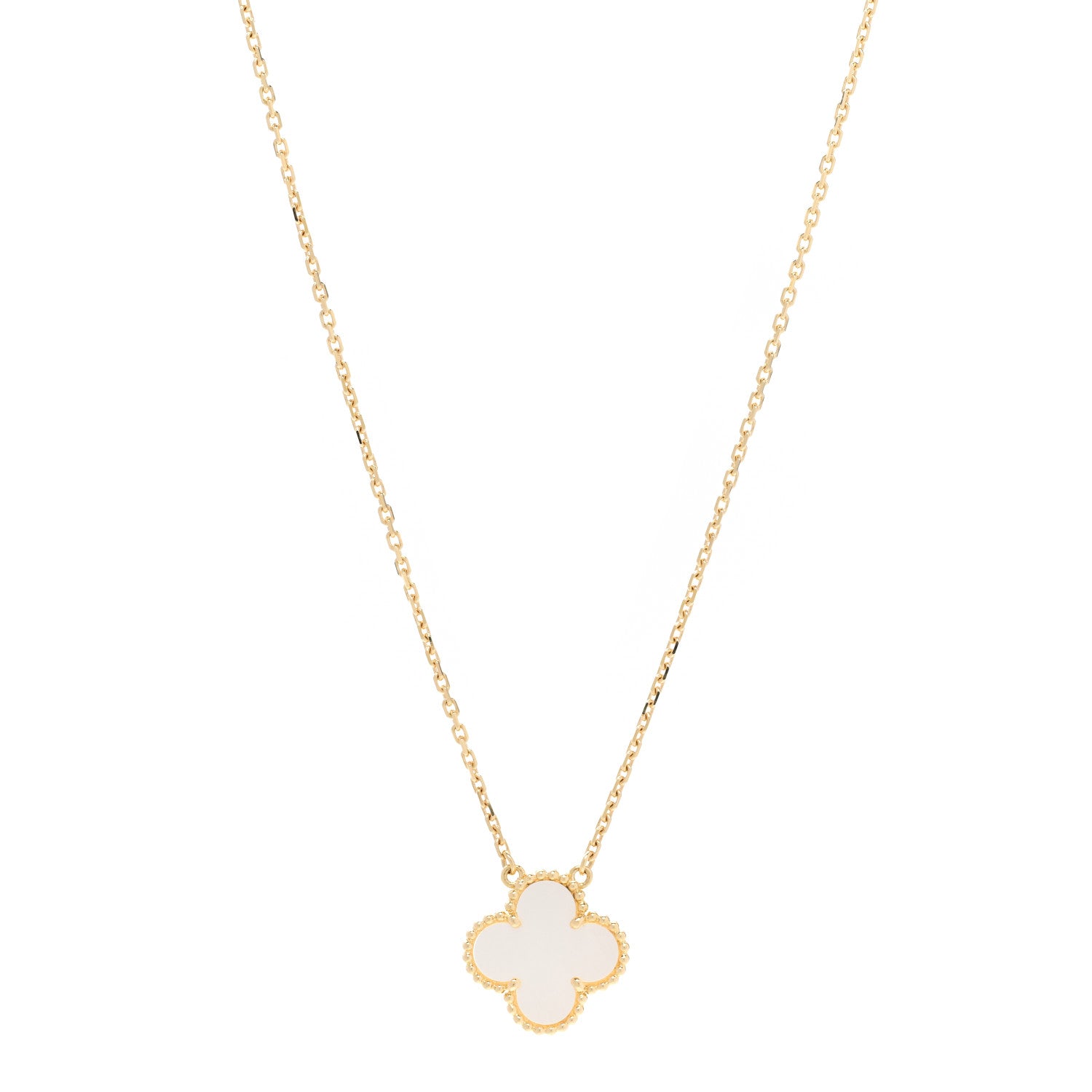 Van Cleef & Arpels 18K Yellow Gold Mother of Pearl Vintage Alhambra Pendant Necklace 1 of 5