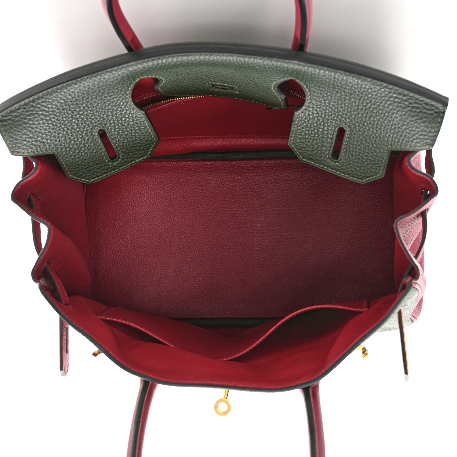 Hermes Togo Bi-Color Horseshoe Birkin 30 Garnet Vert Fonce 4 of 9