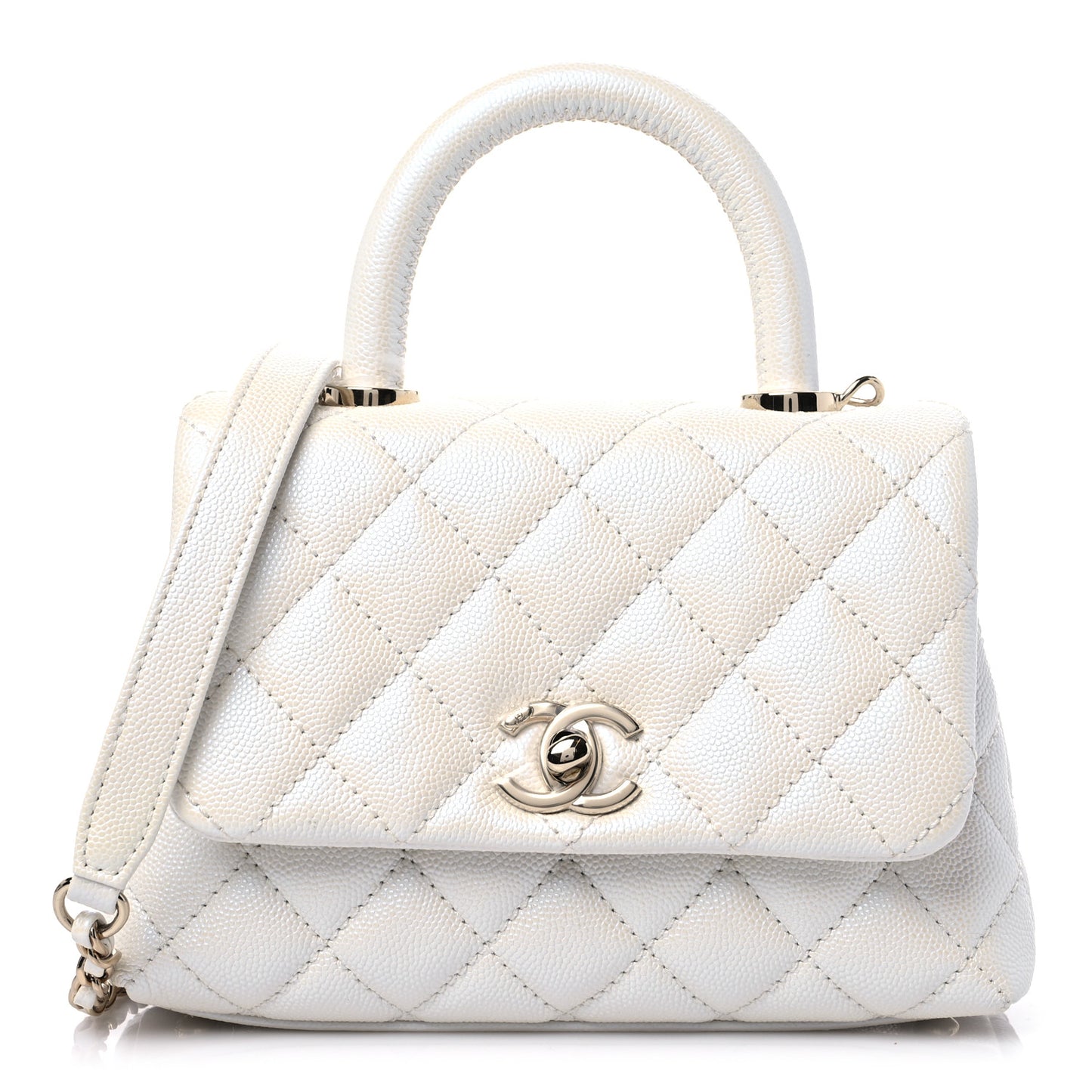 Iridescent Caviar Quilted Extra Mini Coco Handle Flap Ivory