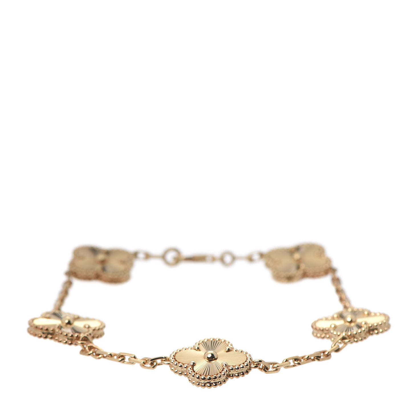 18K Yellow Gold 5 Motifs Guilloche Vintage Alhambra Bracelet