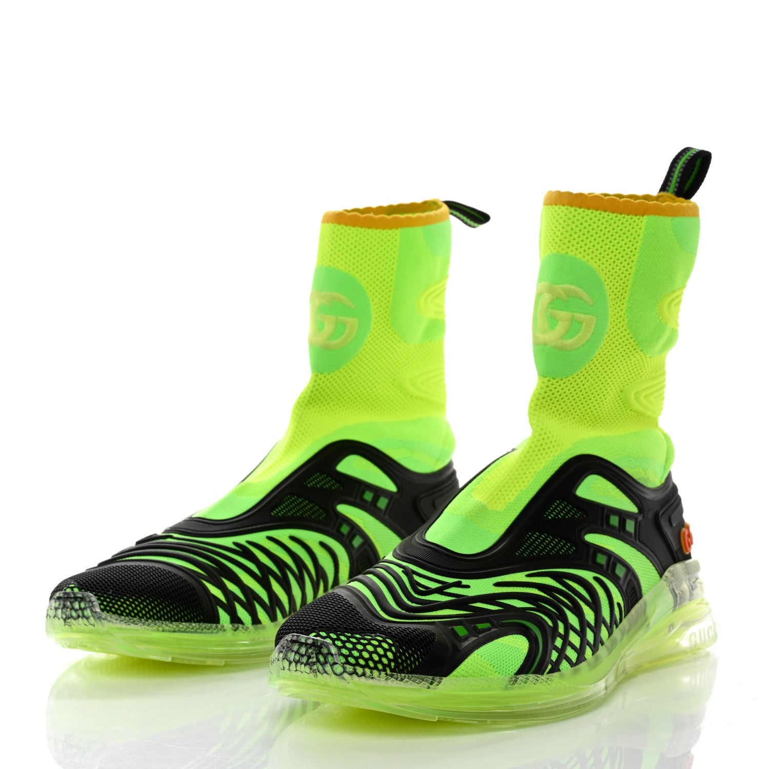 Gucci Rubber Technical Fabric Mens Ultrapace R Mid Top Sock Sneakers 11 Black Neon Green Yellow Fluo Crop 3 of 8
