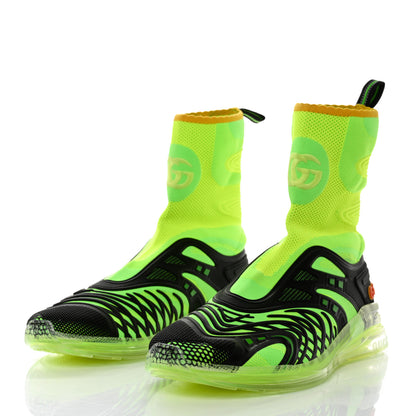 Gucci Rubber Technical Fabric Mens Ultrapace R Mid Top Sock Sneakers 11 Black Neon Green Yellow Fluo Crop 3 of 8