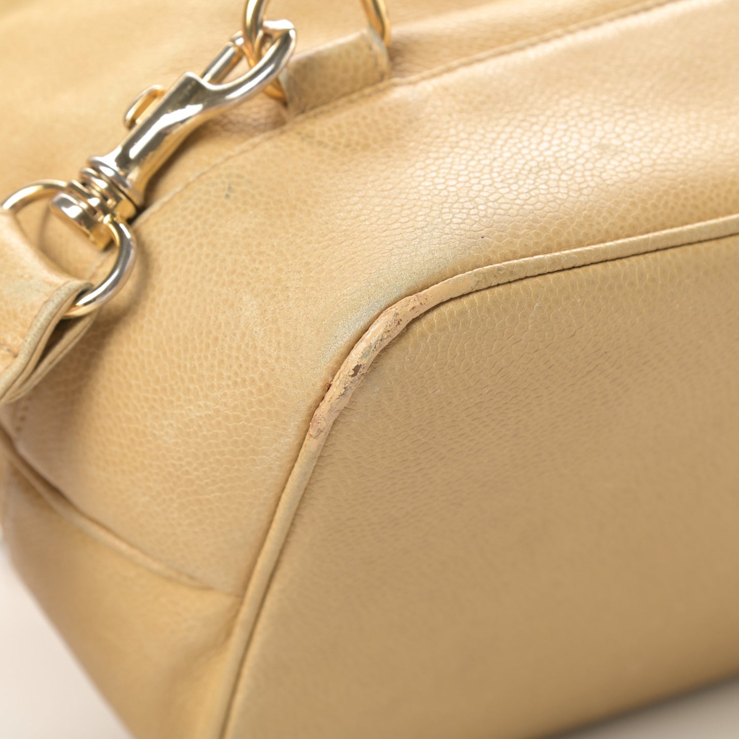 Caviar Drawstring Sling Backpack Beige