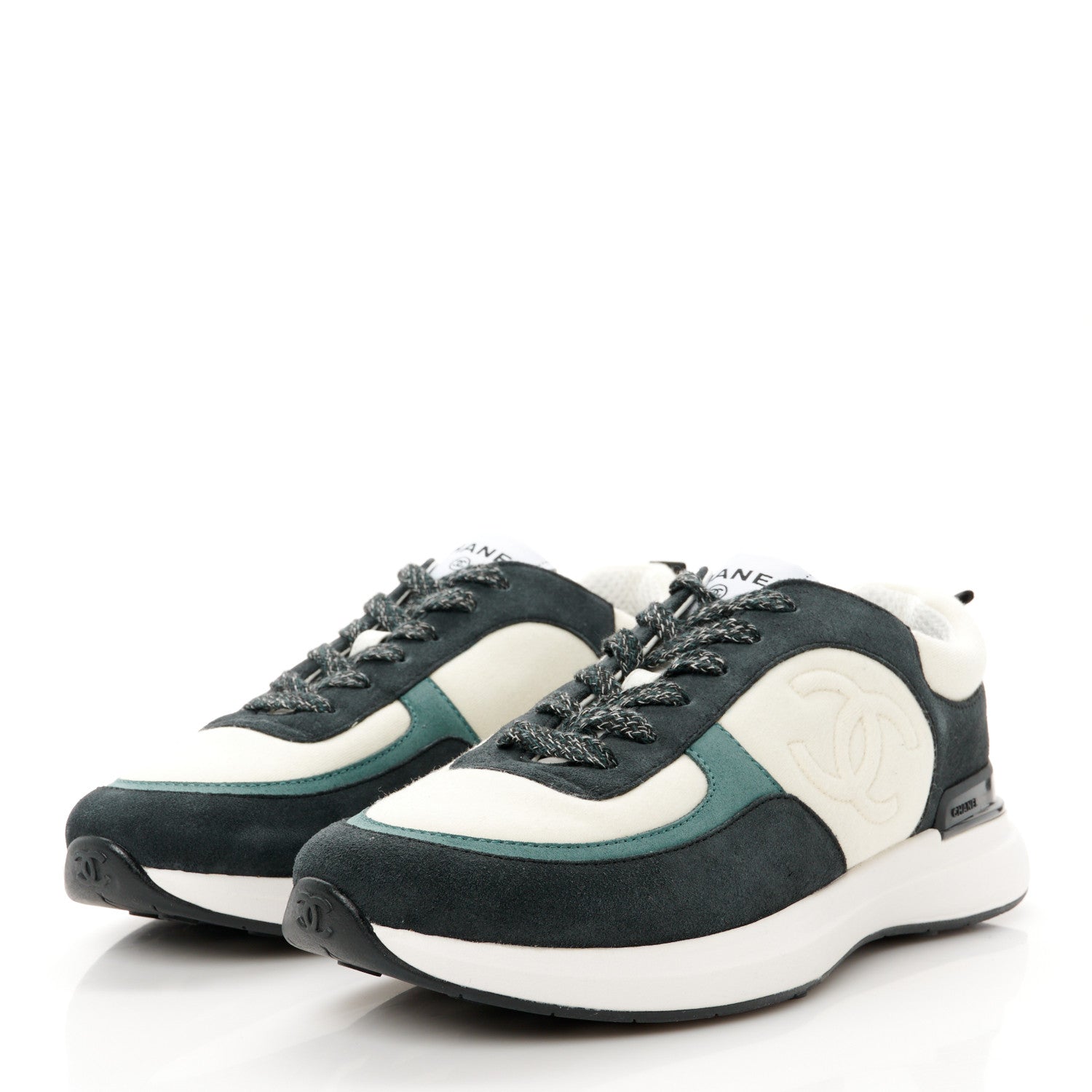 Chanel Suede Calfskin Fabric CC Sneakers 39 Dark Grey 3 of 9