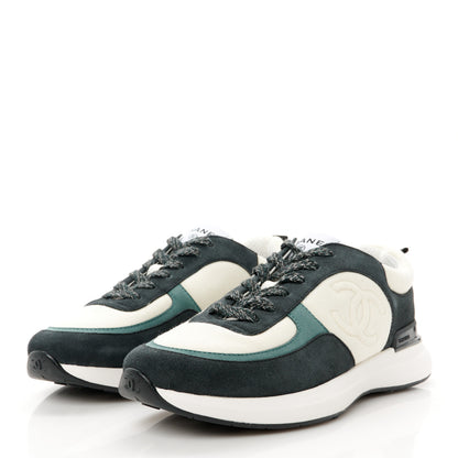 Chanel Suede Calfskin Fabric CC Sneakers 39 Dark Grey 3 of 9