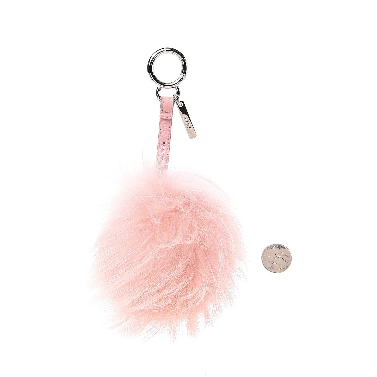 Raccoon Rabbit Fur Shiny Nappa Flower Pom Pom Bag Charm Rosa White