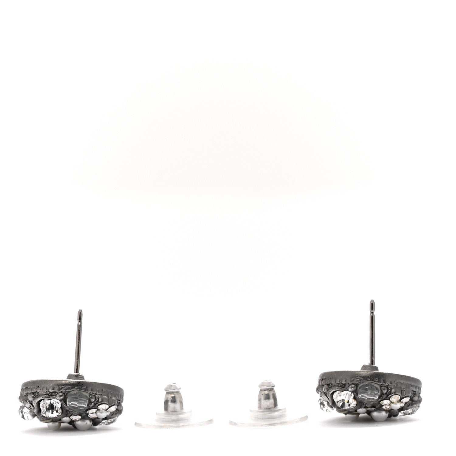 Chanel Pearl Crystal CC Camellia Cluster Drop Earrings Dark Silver 3 of 5