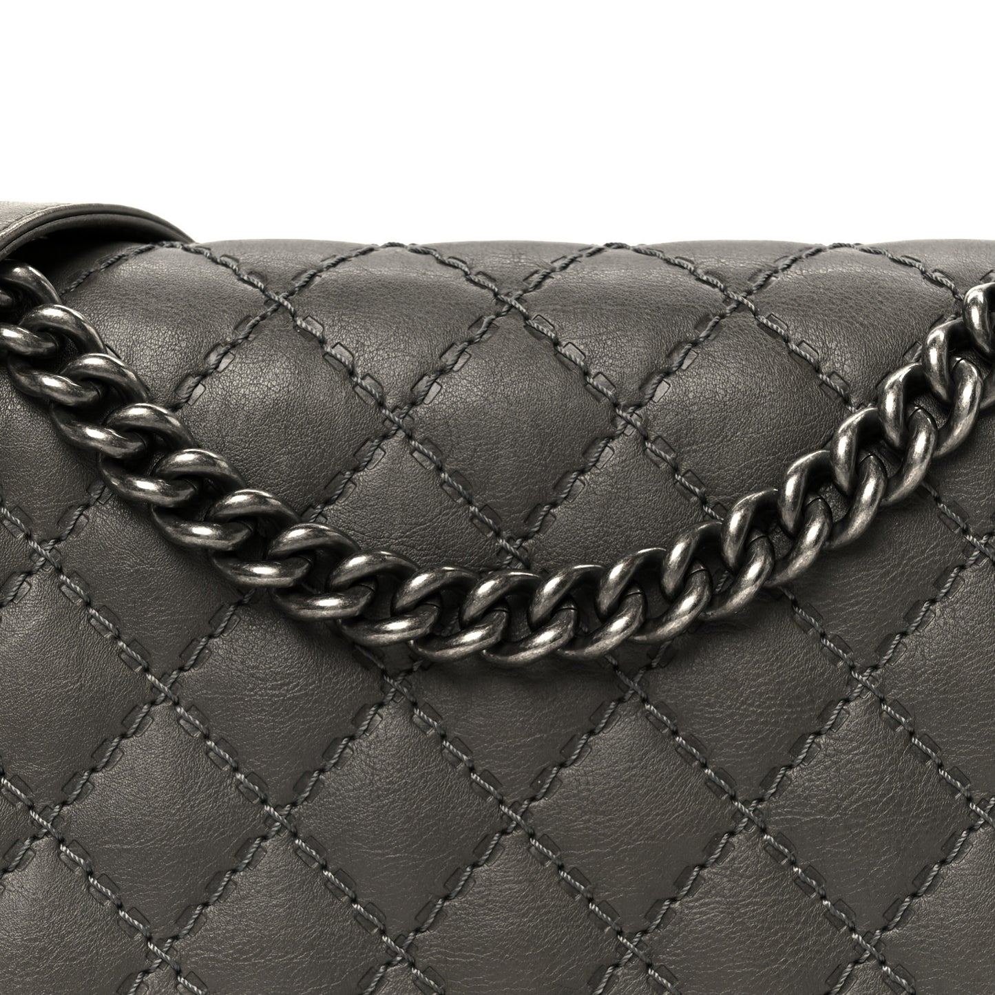 Calfskin Double Stitch New Medium Boy Flap Grey