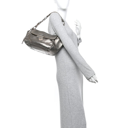 Prada Metallic Vitello Daino Pushlock Shoulder Bag Peltro 2 of 21