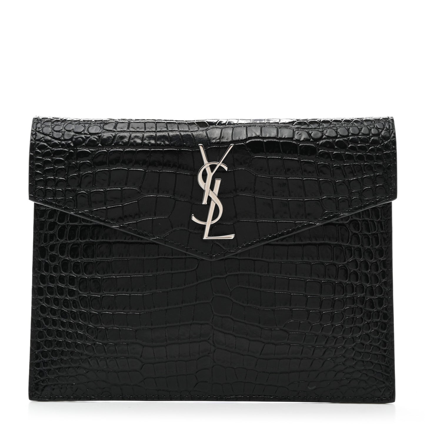 Calfskin Crocodile Embossed Monogram Uptown Baby Pouch Black