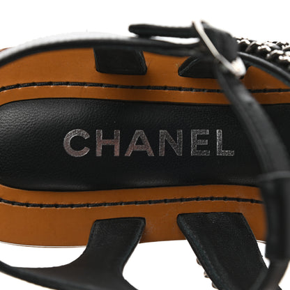 Chanel Lambskin Chain Wedge Sandals 38 Black 7 of 17