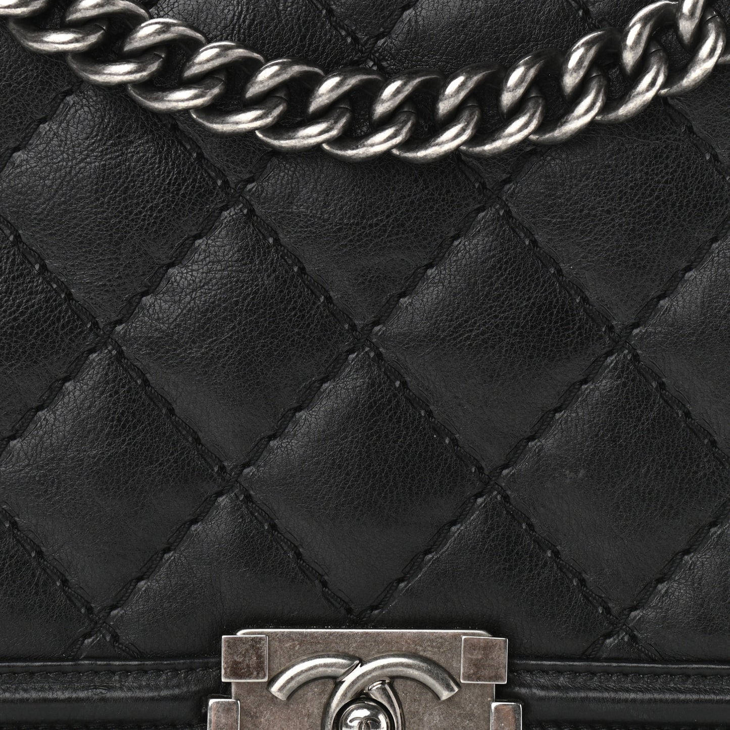 Calfskin Quilted Double Stitch New Medium Boy Flap Black