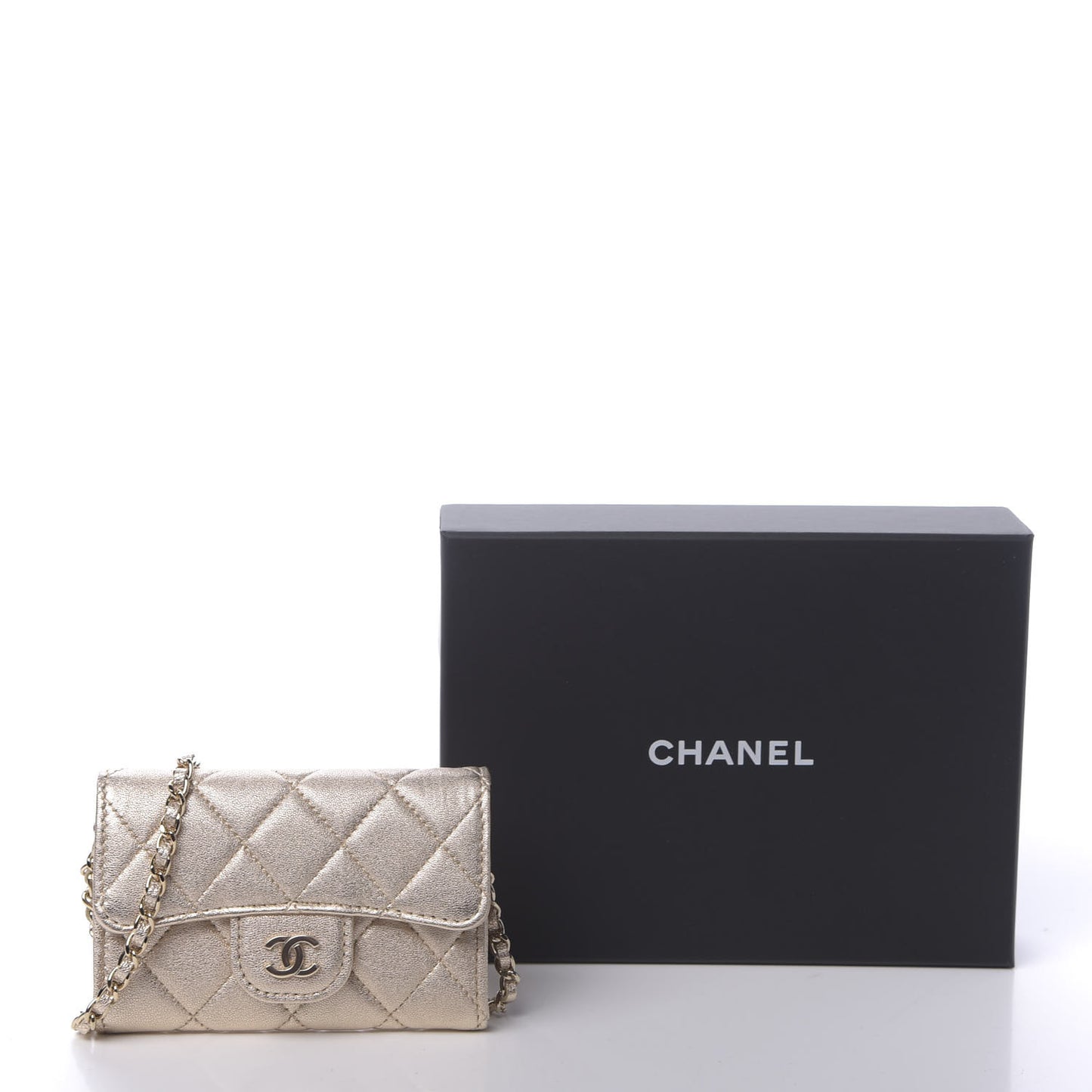 Metallic Lambskin Quilted Flap Chain Waist Bag Gold