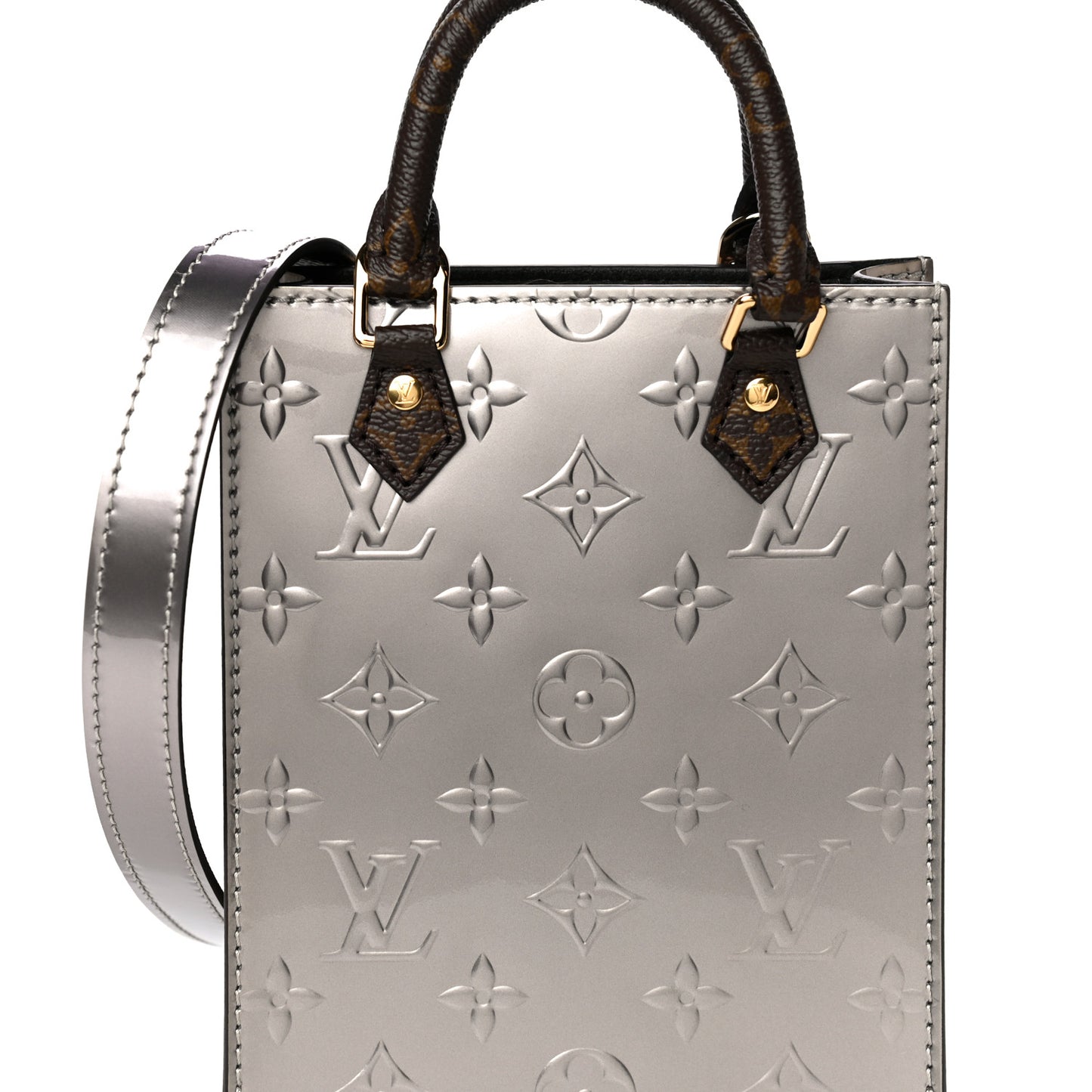 Vernis Monogram Petit Sac Plat Taupe Metallise
