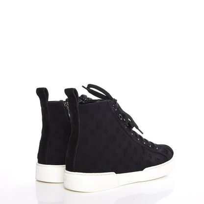 Louis Vuitton Neoprene Suede Embossed Monogram Stellar High Top Sneakers 35.5 Black 4 of 15