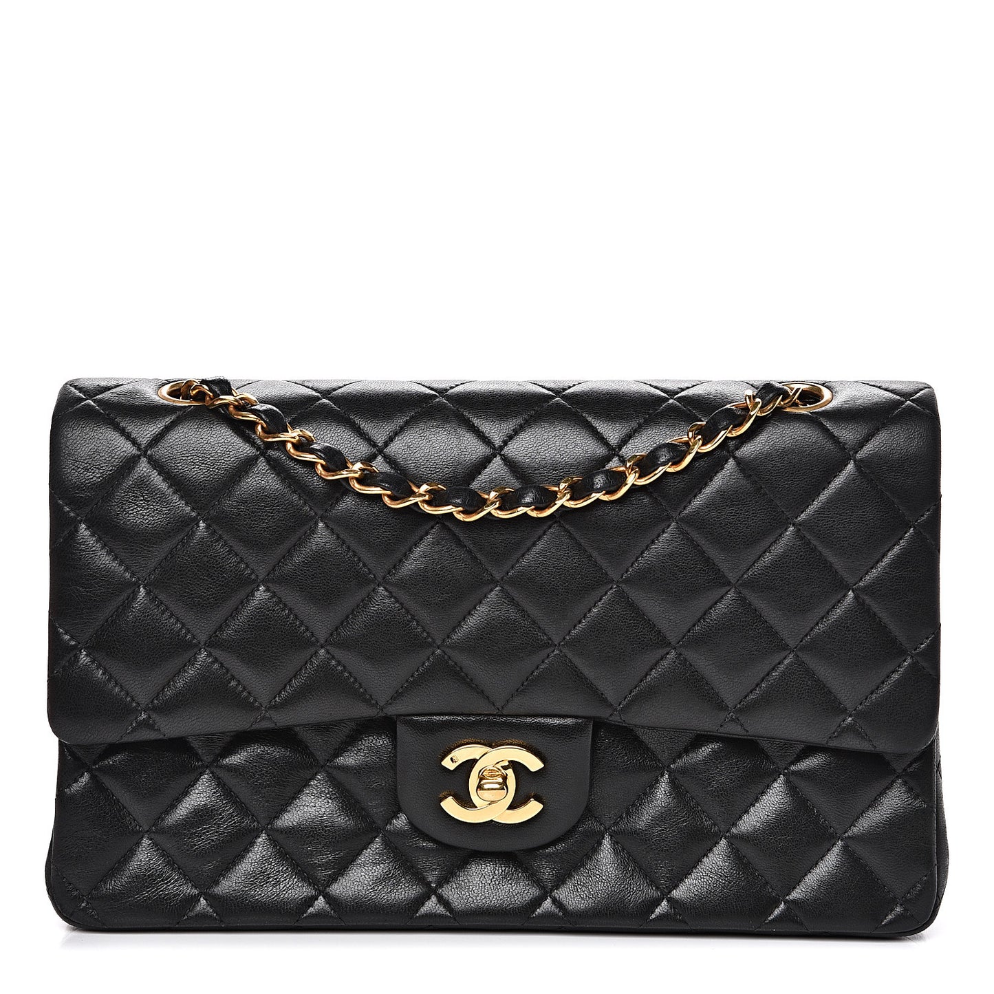 Lambskin Quilted Medium Double Flap Black