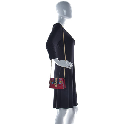 Gucci Patent Embroidered Super Mini Sylvie Chain Shoulder Bag Red 3 of 9