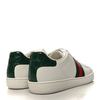 Gucci Calfskin Crocodile Web Womens Ace Sneakers 40.5 White Green 4 of 9